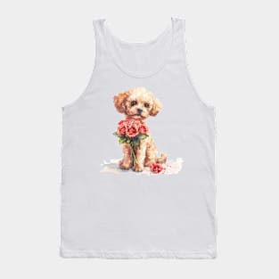 Valentine Poodle Dog Giving Flowers Tank Top